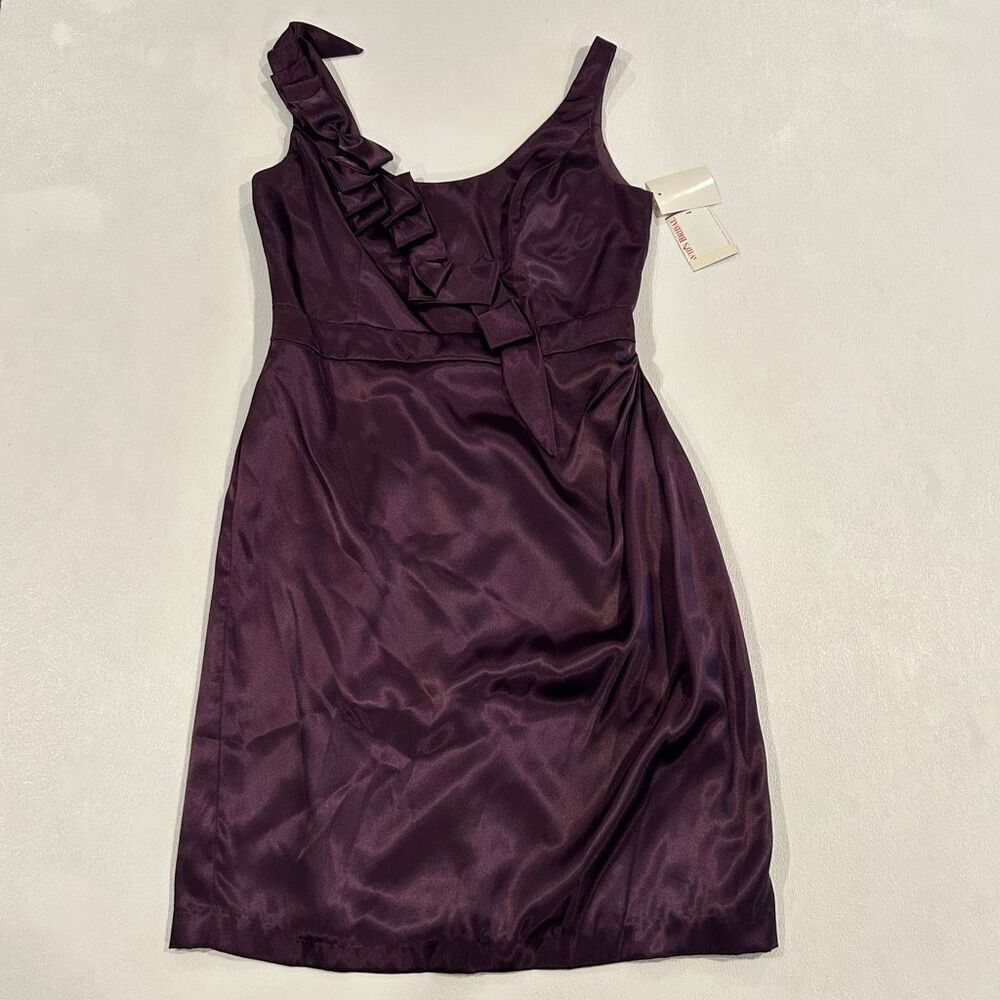 David’s Bridal F14572 Plum One Shoulder Ruffle Cocktail Dress Size 8 Bridesmaid